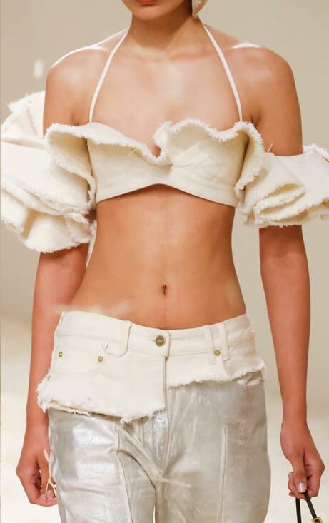 Jacquemus Tops - Jacquemus | La Brassiere Artichaut Ruffled Bralette in Canvas Crop Top 34 XS